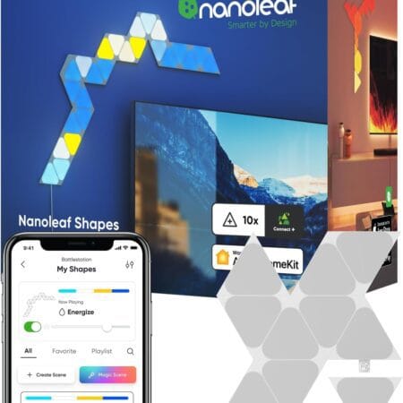 Nanoleaf Shapes LED Lights for Wall, Mini Triangle Light Panle 10 PK for Bedroom WiFi Smart Wall Lighting with Music Sync, Screen Mirror, Works With Alexa & Google Assistant, 16M+ Color Expansion Pack 10 nano
